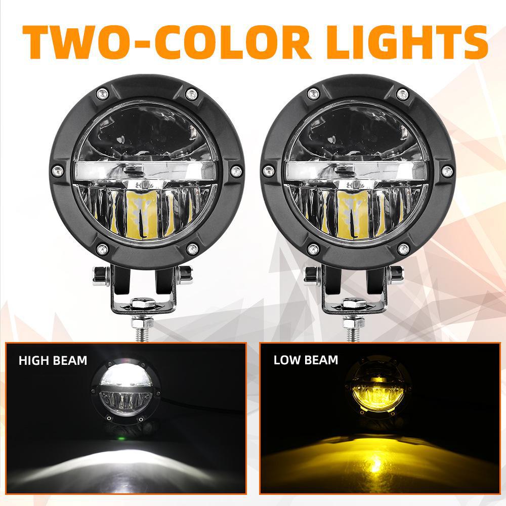 4-Inch Yellow & White 50W LED Dual Color Motorcycle/Car/Fog Headlight