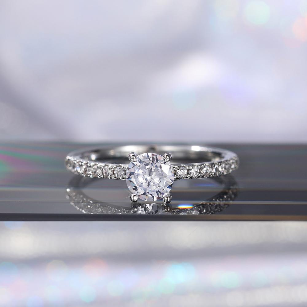 Huitan Wedding Band Eternity Rings Women Brilliant Round Zirconia Luxury Engagement Rings Thin Elegant Female Zircon Drop Ship