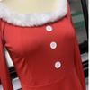 Women's Christmas Costume Red Button-up Long-sleeved Knitted Plush Princess Dress