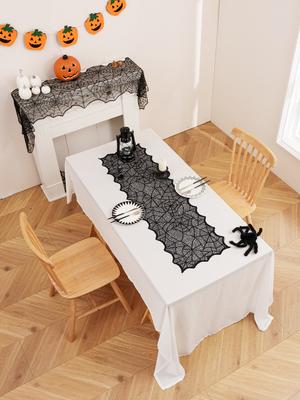 Halloween Schwarzes Spinnennetz Tischläufer Ausgeschnittenes Design Partyatmosphäre Dekoration Tischdecke für Geisterhaus Fotografie