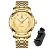 TeamSky Men's Automatic Mechanical Watch, Waterproof, Stainless Steel, Luminous, Large Dial, Date Display, Father's Day Gift (Gold Dial, Gold Band)