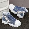 Fashion High Top Lace Up Denim Canvas Shoes for Women 2025 Thick Sole Zipper Decor Sneakers Woman Breathable Soft Sole Sneakers Mujer