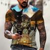 Handsome Motorcycle Cat 3D Print Summer Men's Round Neck T-shirt Casual Short Sleeve Oversized Pullover Fashion Trend Men Clothing