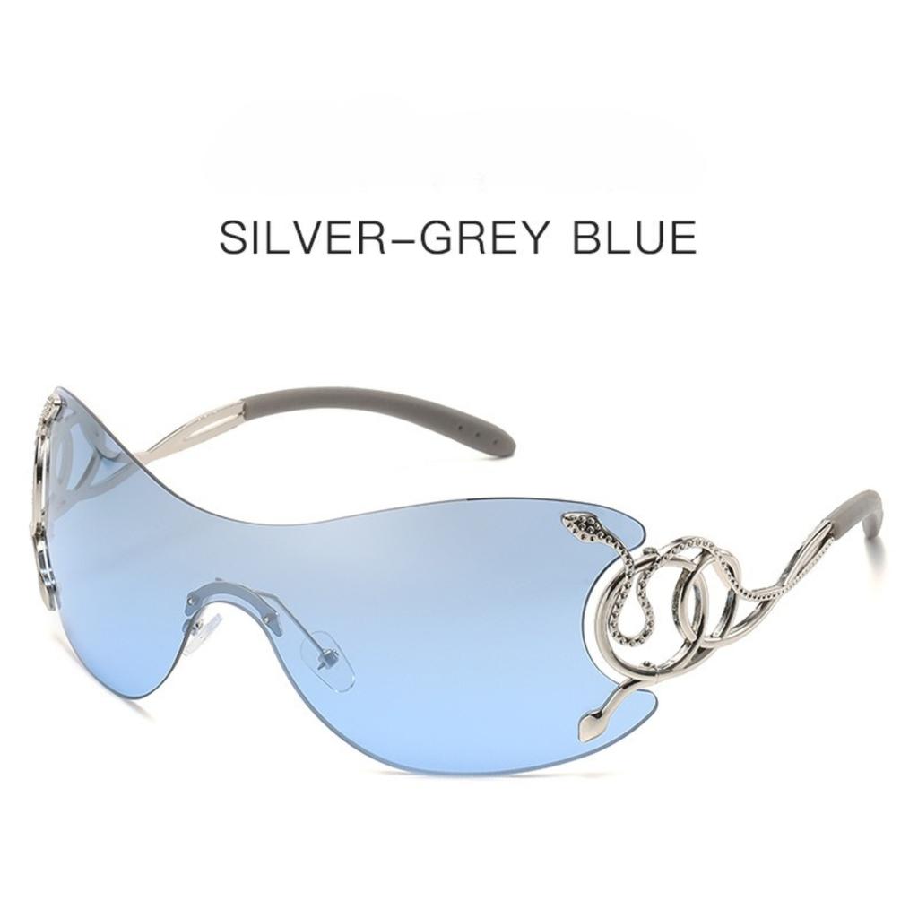 Fashion Seamless Rimless Sunglasses with Serpent-inspired Temples, Unique Statement Eyewear
