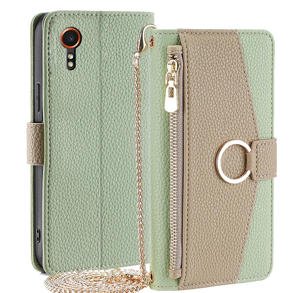 

For Samsung Galaxy Xcover7 Phone Case Crossbody Zipper Wallet Cover with Makeup Mirror Green