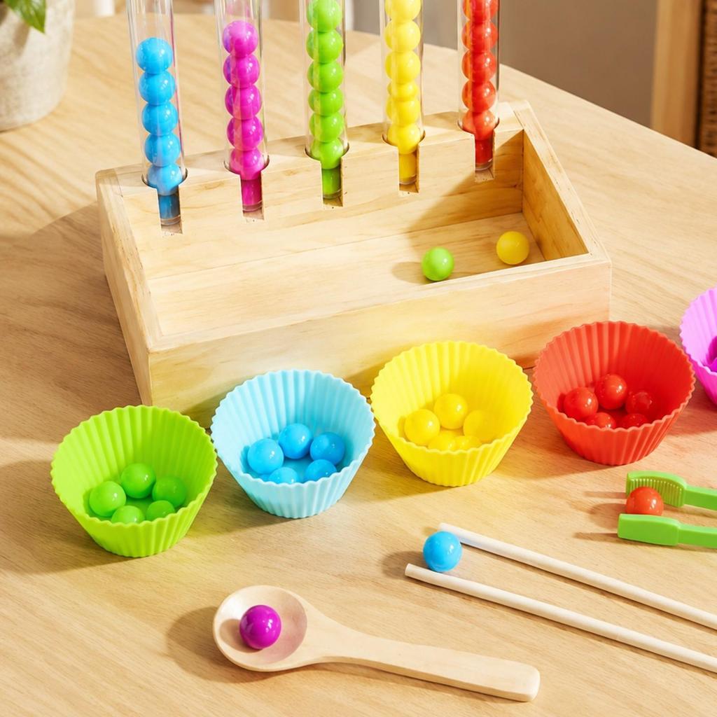 Bead Sorting Toy with Wooden Tray | hands-on Screen Play, Counting, Fine-Motor