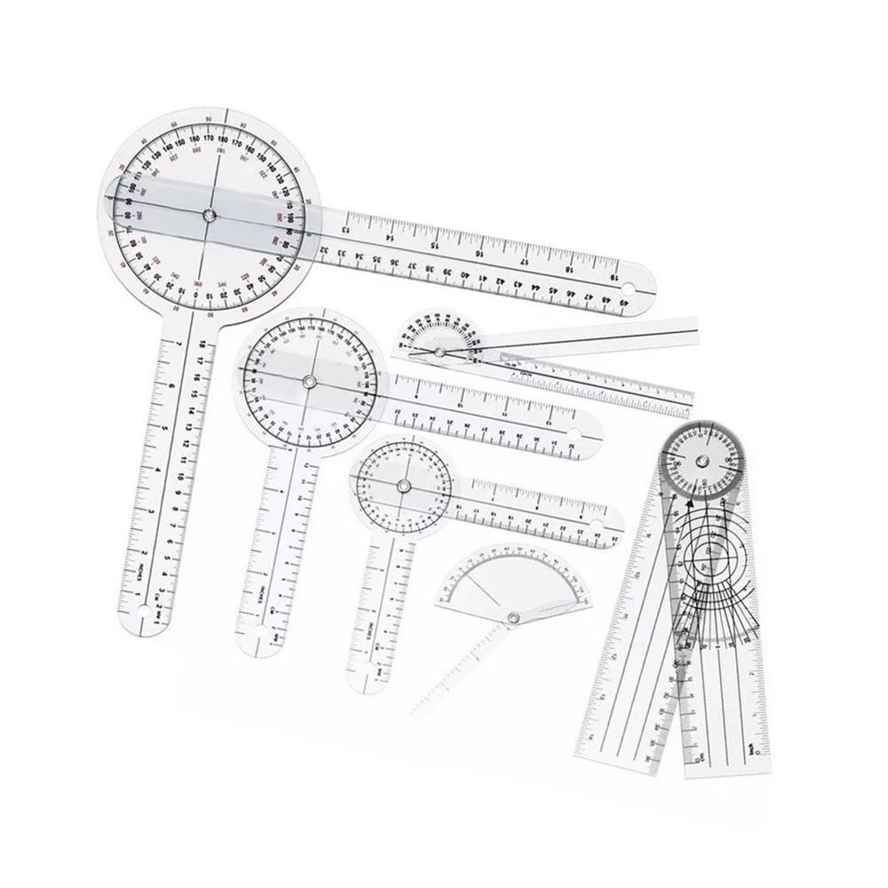 6pcs PVC Material 360° Goniometer Set Transparent Clear Angle Ruler Set  Physical Measurement