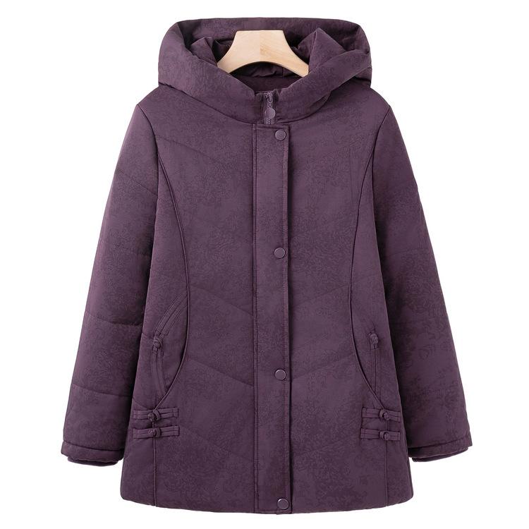Grandma Winter Cotton Jacket Middle-aged and Elderly Women's Clothing Hooded Mother Warm Cotton Jacket Elderly Cotton Jacket Thick Coat Top