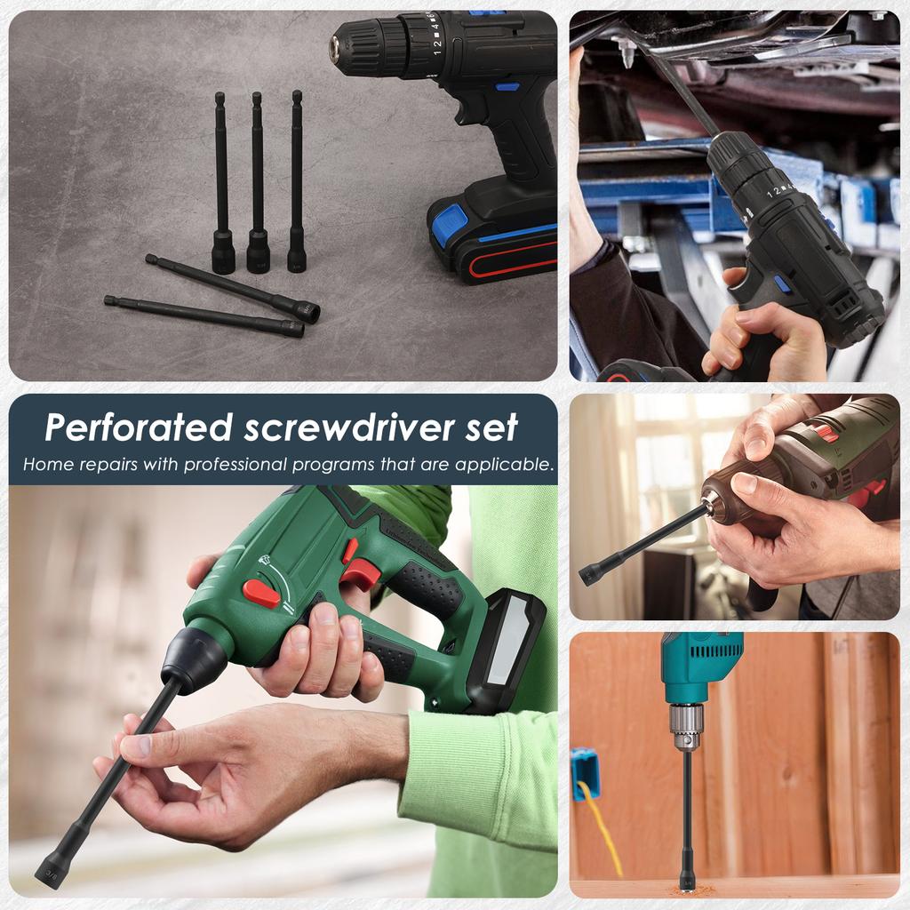 5/6 Pcs SAE Magnetic Hex Nut Driver Set 6-Point Socket 1/4" Hex Shank Magnetic Tip CR-V Steel Bolt Socket 150mm for Power Drill