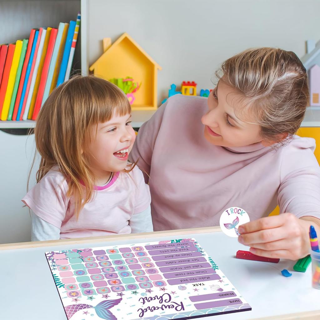 Reward Chart for Kids Magnetic Mermaid Behavior Chore Pad 26 Incentive Chore Charts with 1408 Star 80 Shell Starfish Themed Reward Stickers for Kids
