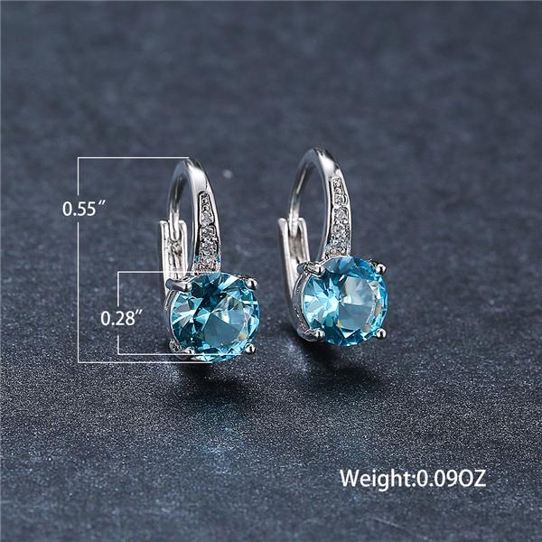 7 mm runde, vierklauenförmige blaue Kristall-Edelstein-Haken-Ohrringe, Geburtsstein-CZ-Ohrhänger, Saphir-Ohrringe