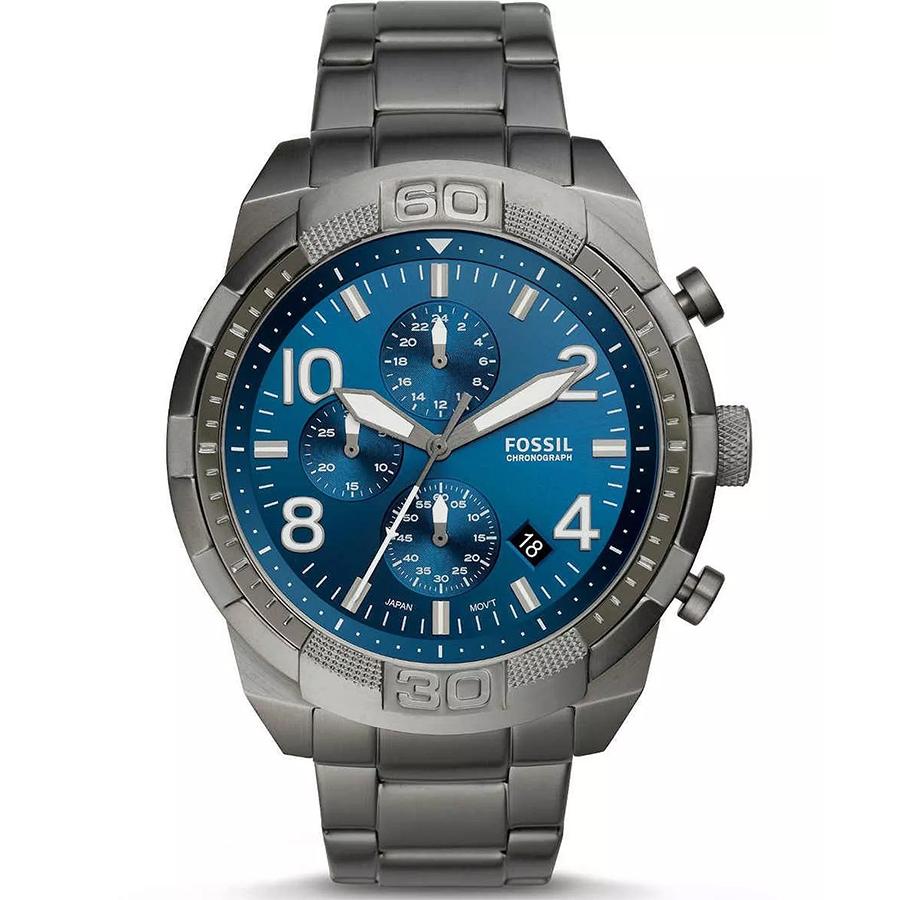 

Fossil Bronson Chronograph Blue Dial Grey Steel Strap Watch for Men - FS5711
