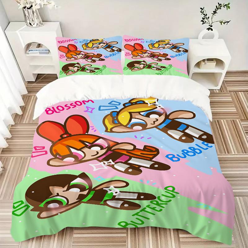 3pcs Blossom Bubble Buttercup Adventures Bedding Set, Includes One Quilt Cover and Two Pillowcases, Bedroom and Guest Room Decoration. T72301120