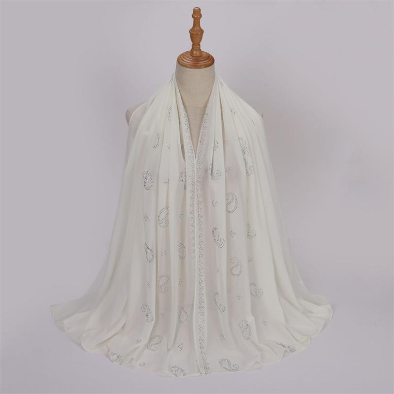 Bandanna Flower Pearl Rhinestone Chiffon Shawl Scarf High Quality Shimmer Beads Headband Wrap Foulard Muslim Hijab