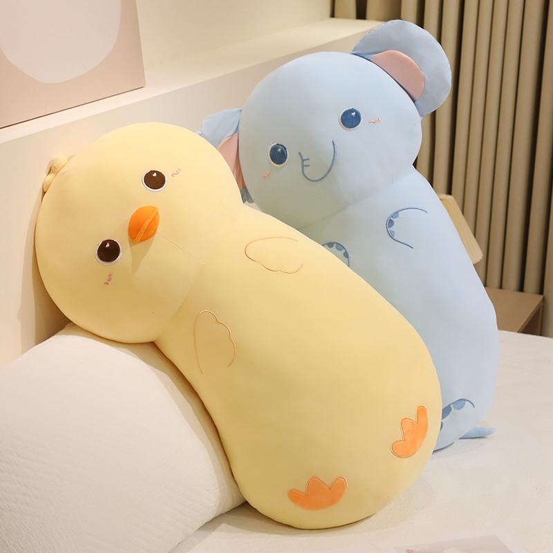 Ice Silk Cartoon Animal Plush Pillow Stuffed Yellow Duck Pink Pig Blue Elephant Long Bolster Plushie Sleeping Companion Gift