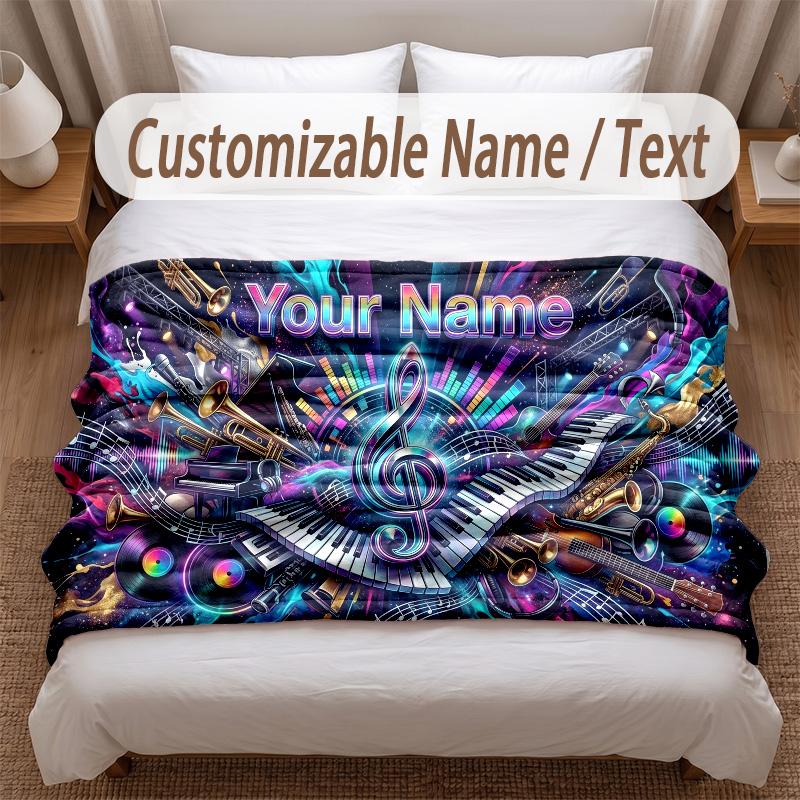 Music General Theme Soft Blanket Personalized Custom Name Text Print Warm Blanket Home Sofa Bedroom Decor
