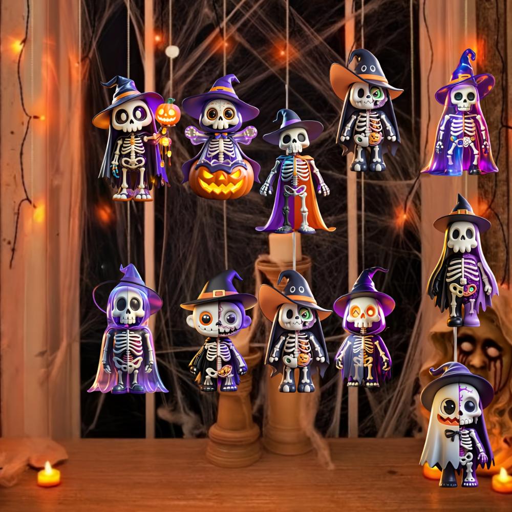 10 Pendentifs en bois à design graphique 2D sur le thème d'Halloween, décorations d'Halloween pour les fêtes d'Halloween, les événements et les réunions de famille, cadeaux idéaux