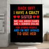 Back Off Shower Curtain: Bold Design for Bathroom Decor Features Hilarious Warning Text about a Crazy Sister