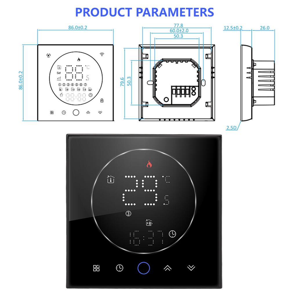 Smart Thermostat LED Screen Water Heating Control 13mm Recessed Programmable Thermostat for Home Room   AC95‑240V