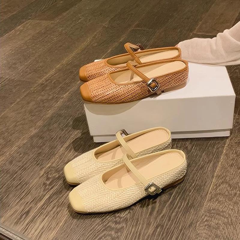 Straw Square Head Cool Slippers Women's Summer Wear 2025 New Holiday Wind Lazy One Pedal Bag Head Muller Half Slippers