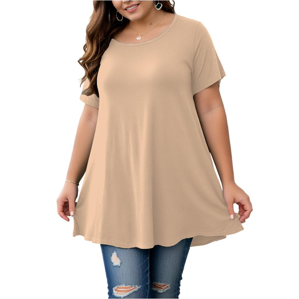 Women's Plus-Size Fashionable Casual Loose-Fit Short-Sleeve Top