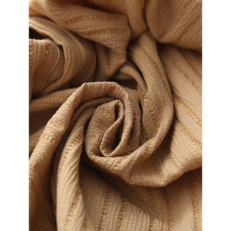 Kaslead New Arrival Women's Fashion Style Fashion Pleated Tied V-neck Pure Color Puff Sleeve Dress Long Dress