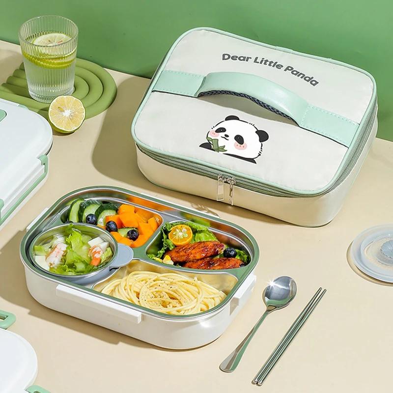Cute Panda Lunch Box 304 Stainless Steel Office Worker Microwae Heating Bento Box with Tableware Thermal Insulation Bag Meal Box