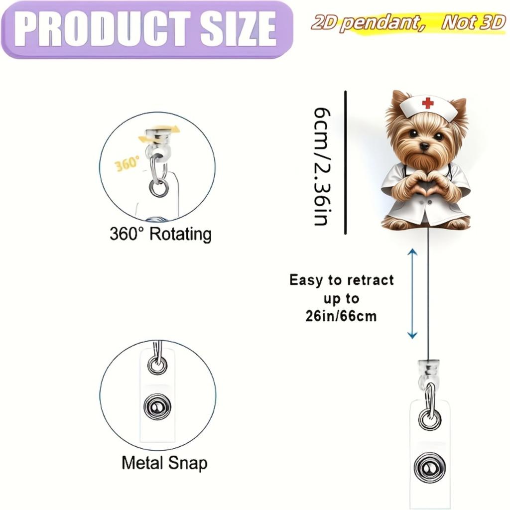 Nurse Puppy ID Badge Holder, Retractable Badge Reel Pin, Durable Acrylic Card Holder for Medical Students & Nurses,Cartoon Dog Nurse Work Accessories