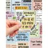 50pcs English Text Reminder Stickers Waterproof For Phone Case, Luggage, Laptop Decor Back To School