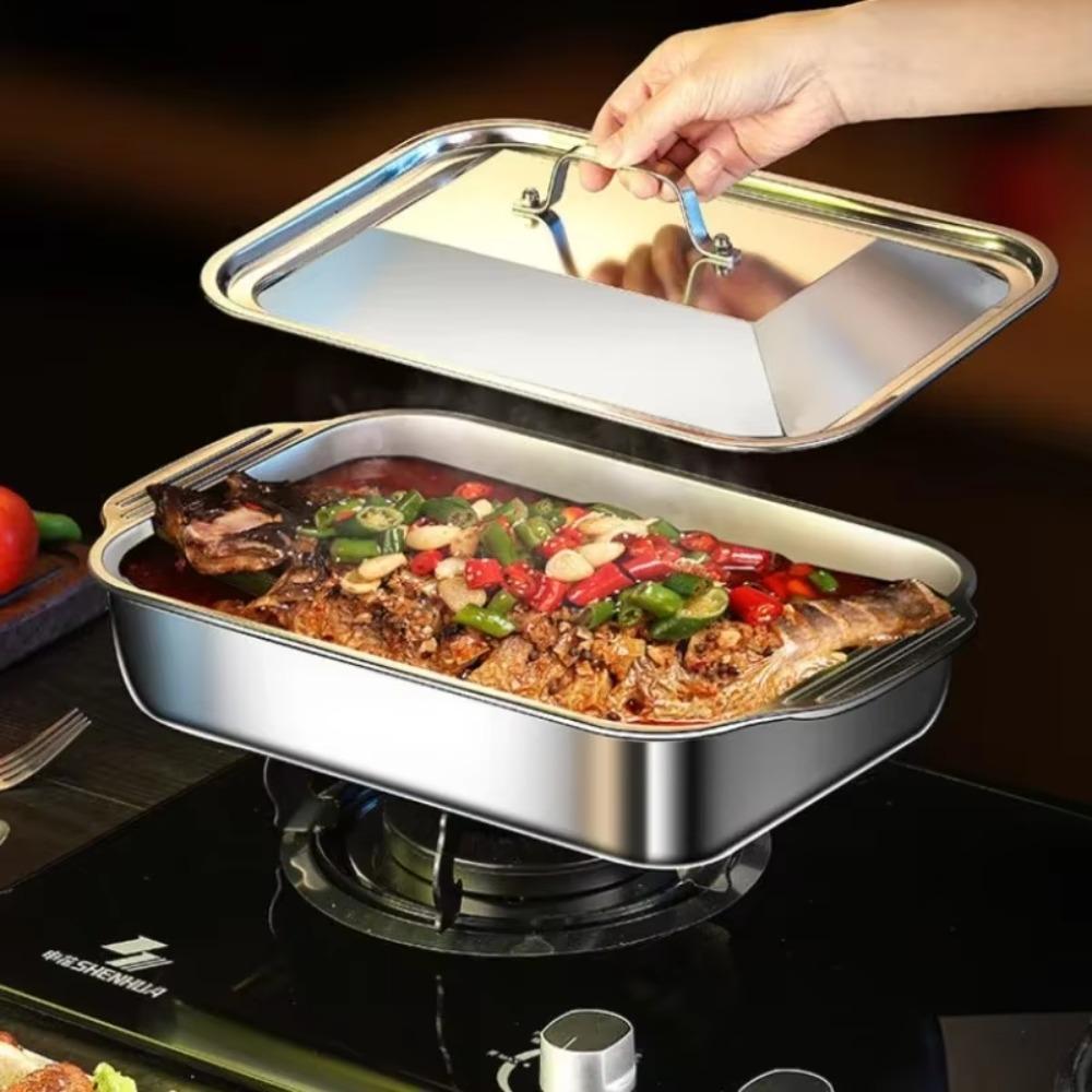 with Lid Grilling Tray Non-stick Bottom Grilled Fish Plate Baking Tool Roaster Pan  Oven