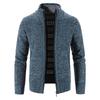Mens Stand Collar Fleece Lined Solid Loose Knit Zip Up Long Sleeve Sweater Cardigan Coat