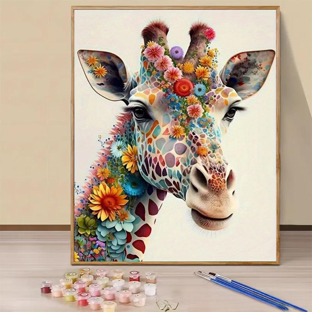 Modern 16x20 Inch Frameless Adult Paint-by-Number Kit Poppy Flower Canvas Painting Set with Brushes and Acrylic Paints