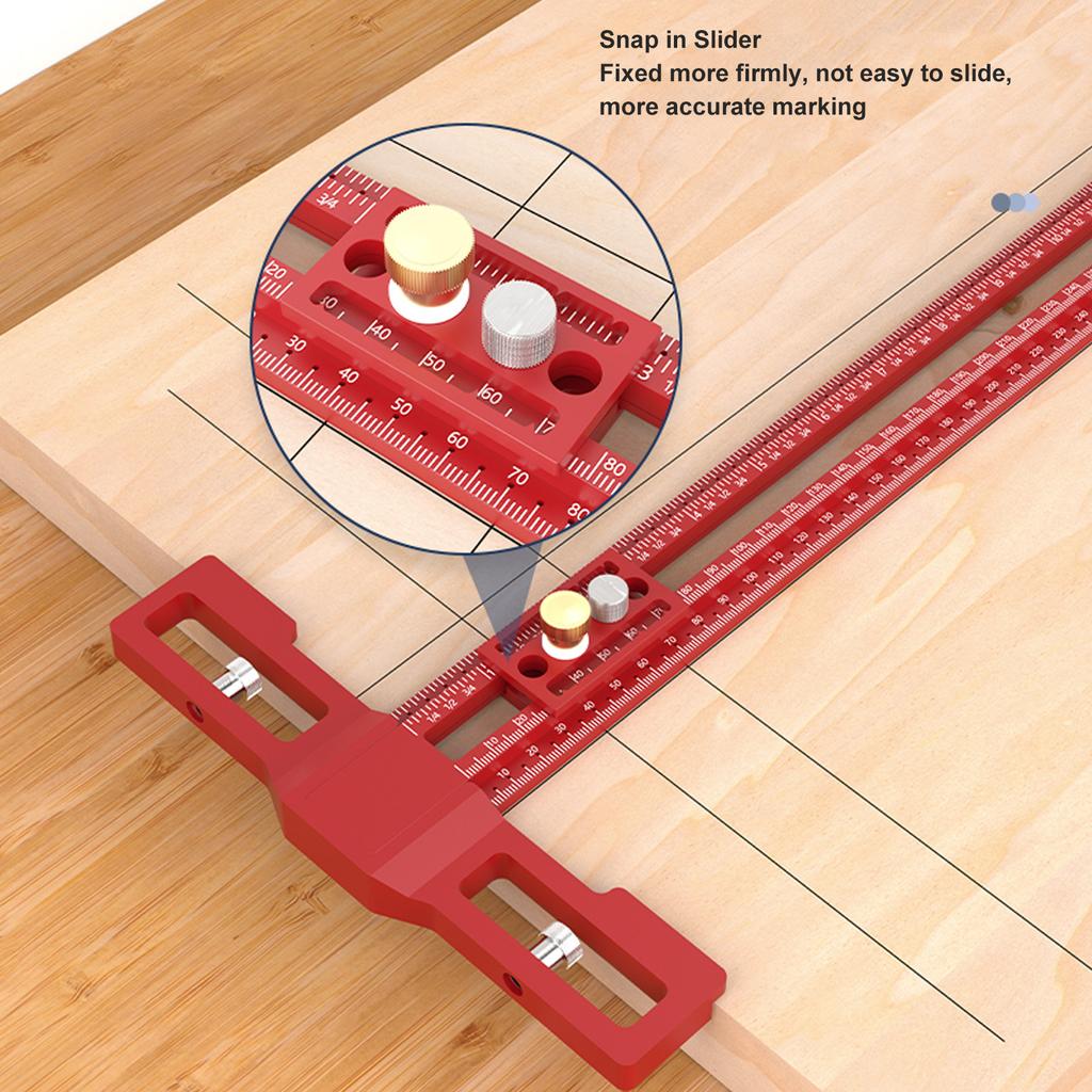 24 Inch Scribing Ruler Snap in Slider and Thickened Base 360 Degree Marking Aluminum Alloy Adjustable T Square Scriber
