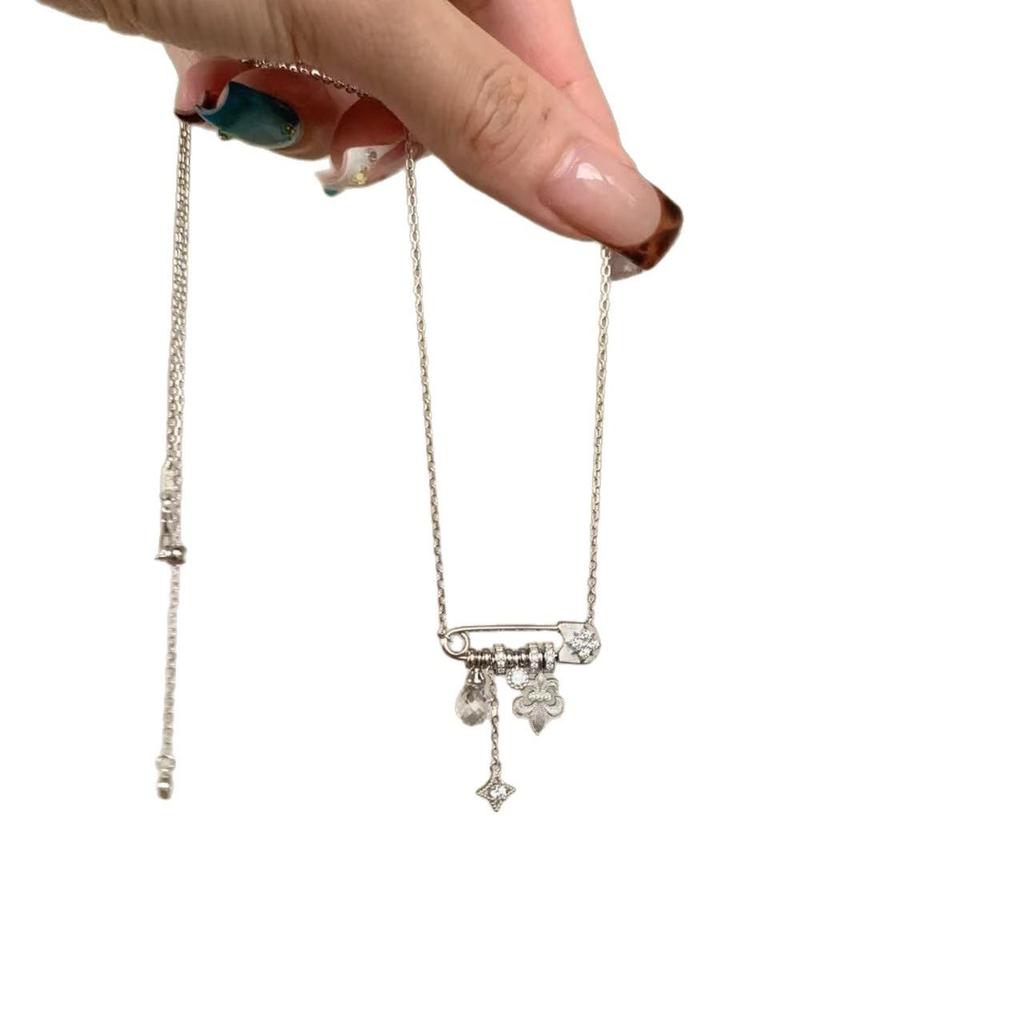 Vintage S925 Sterling Silver Starburst Iris Brooch Necklace - Women's Luxury Choker Clavicle Chain