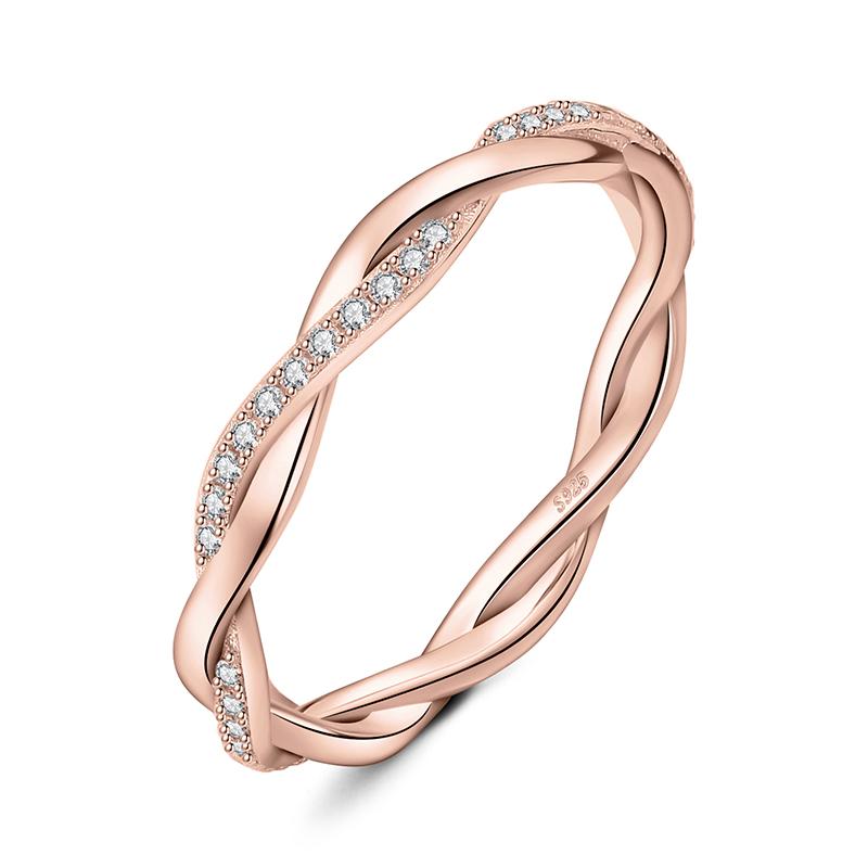 JewelryPalace Moissanite D Color Love Rope Infinity 925 Silver Stackable Band Ring for Woman Yellow Rose Gold Plated