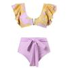 Women's Vintage Fashion Summer Beach Bikini Set 3 Pieces Swimwear Set Ruffled Padded Top High Waisted Bottom Lace Up Cover-Up Swimsuit Bathing Suit