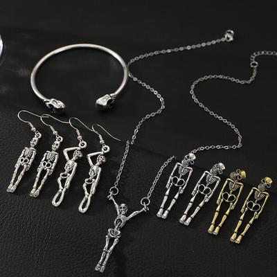 Pendientes de Tachuelas de Calavera Punk Oscuro Gótico Europeos y Americanos, Juego de Collar y Pulsera - Joyería de Halloween.