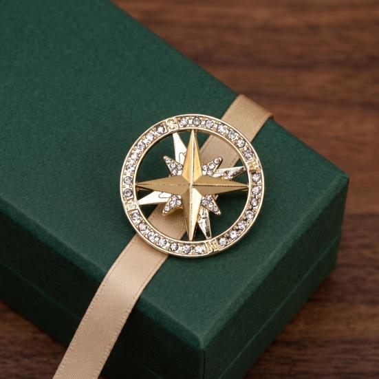 Decorative Compass Jewelry Vintage Rhinestone Star Brooch, Men Women Alloy Retro Lapel Pin Pin, Badge Accessory for Clothing Decor Brooch