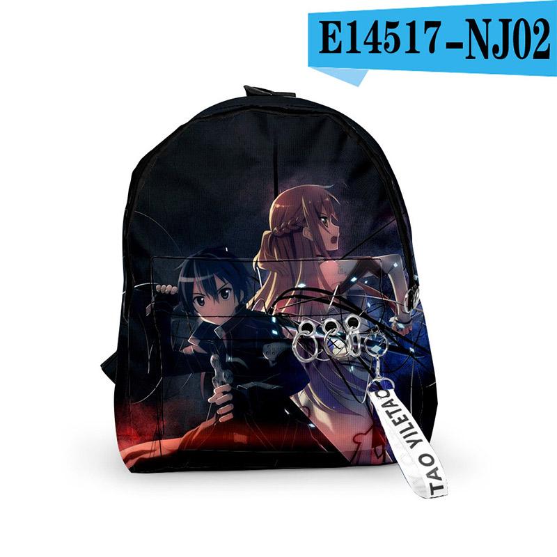 Classic Anime Sword Art Online Backpacks Boys/Girls Pupil School Bags 3D Print Keychains Oxford Waterproof Cute Small Backpacks