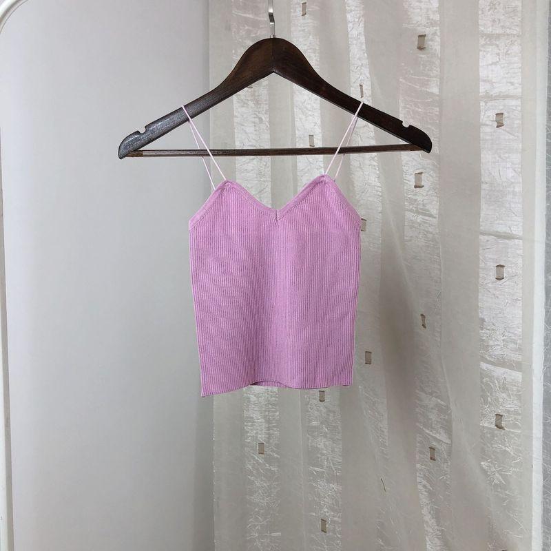 

Fashion European and American Style Elastic Slim-Fit Super Short Crop-Top Spaghetti-Strap Red All yards