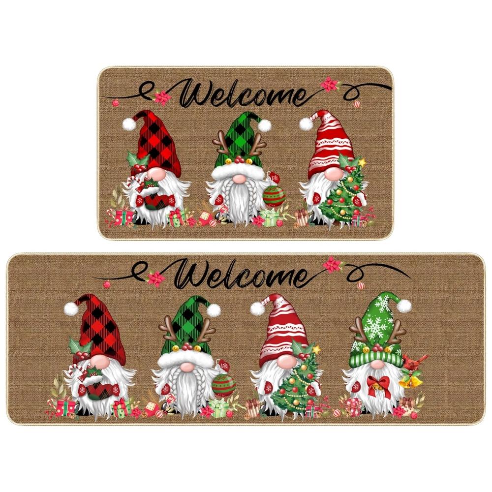 VIKAMA2pcs Christmas-Themed Rug Set Stain-Resistant Non-Slip Entrance Hallway Doormats Kitchen Laundry Room Rugs Home Decor