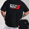 Snap-Button Pattern Motorcycle Double Sided Print T-Shirt Men's Summer Short-sleeved Round Neck Casual Streetwear Tops Tee