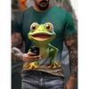 Fun 3D Frog Drinking Beer Pattern Printed Men's T-shirt Summer Casual Daily Street Short Sleeve T-shirt Super Men's Top Lightwei