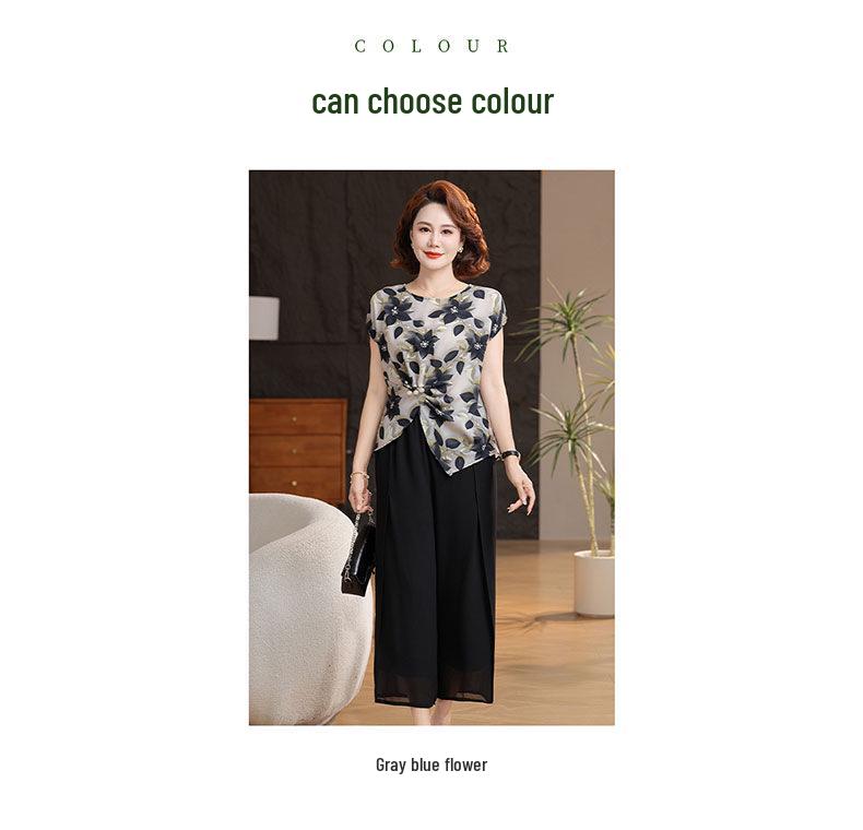 Mom's 2026 Summer Chiffon Floral Blouse - Elegant Short-Sleeved Top for Middle-Aged Women