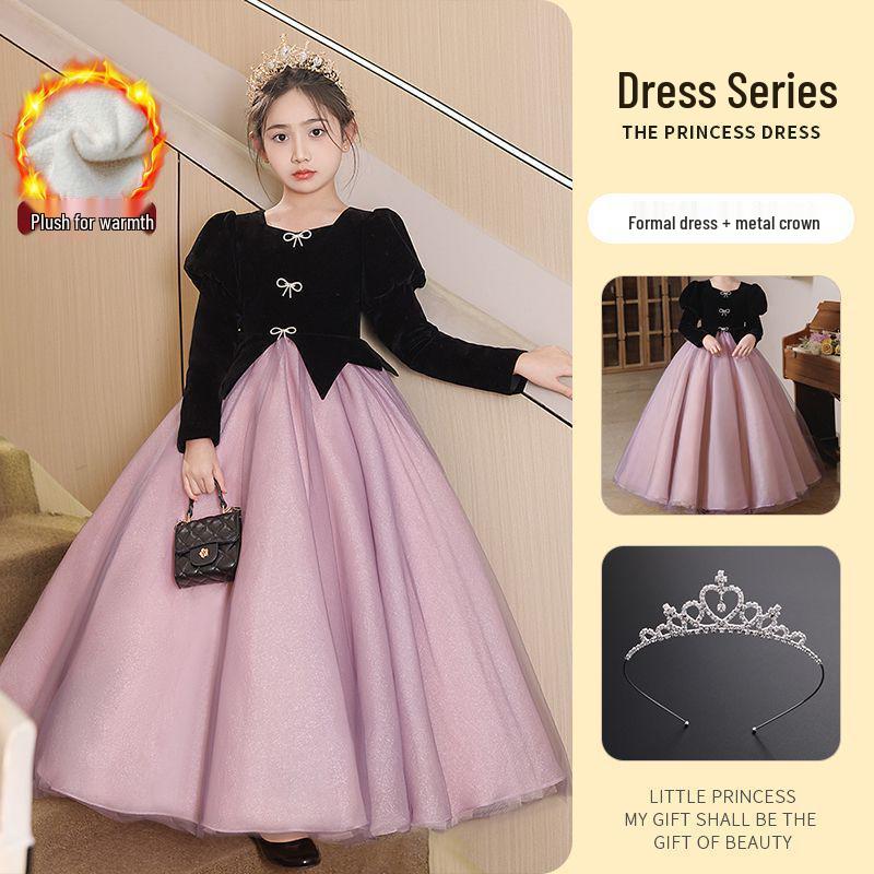 Girls' Princess Dresses: Medium/Large Fluffy Tulle Skirts for Piano Performances, Formal Gowns, and Winter Wear