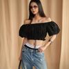 ins European and American style summer new sexy pure desire sweet word shoulder pleated strap bubble sleeve top women