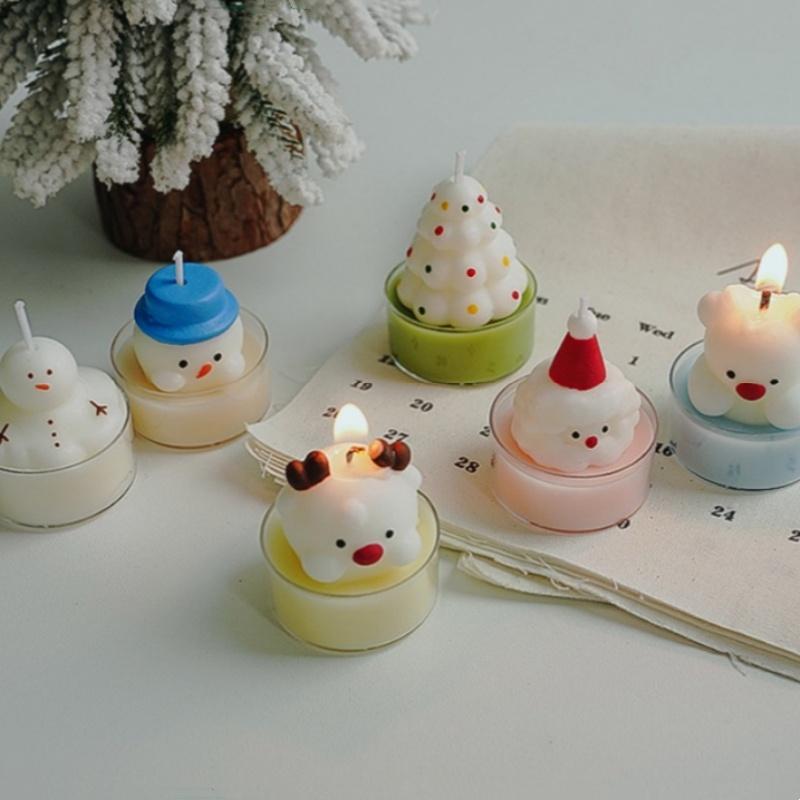 Colorful Christmas Tree Scented Candles Santa Claus Snowman Shape Candle Ornament Xmas Holiday Party Decor Candles Photo Props