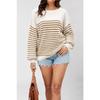 Autumn and winter new fashion striped color matching knitted sweater long sleeve crew neck large size sweater women's clothing