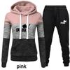Women Fashion 2Pcs Tracksuits Color Patchwork Tracksuit Female Long Sleeve Hoodie Sweatshirt Jogging Pants Sport Hoodies Set