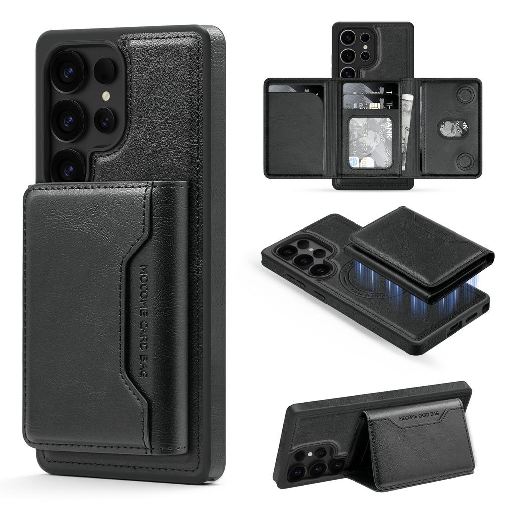 For Samsung Galaxy S25 Ultra Case Compatible with MagSafe Leather Back Phone Cover with Detachable Card Bag